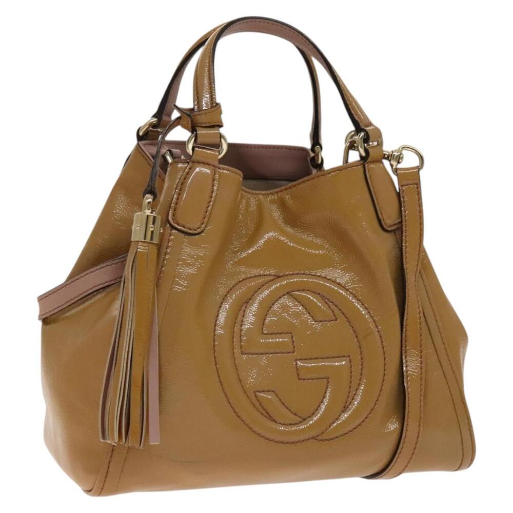 GUCCI Soho Hand Bag Enamel Beige Gold